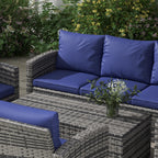 Outsunny Rattan Garden Furniture Set, 7-Seater - 6-Piece, Cushions, Grey