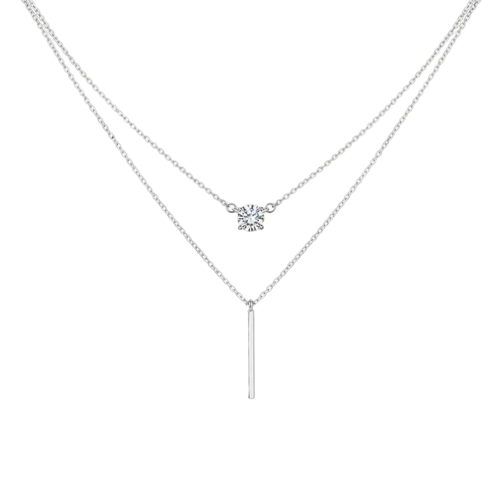 925 silver double chain pendant necklace for women with zircon