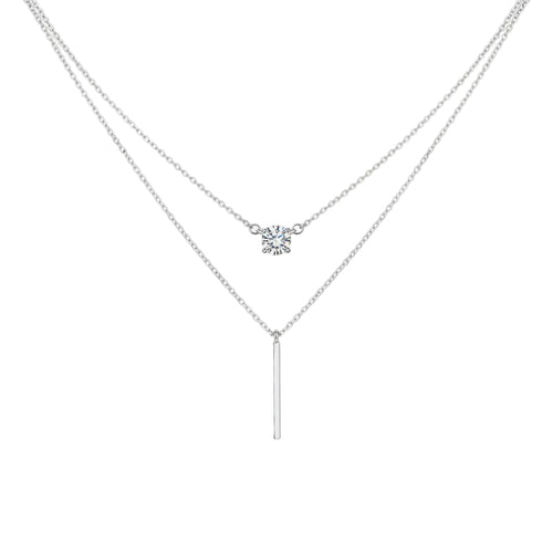 925 silver double chain pendant necklace for women with zircon