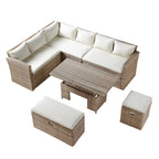 Granchester Rattan Corner Dining Sofa Set - Rectangular Rising Table, Natural