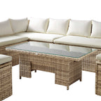 Granchester Rattan Corner Dining Sofa Set - Rectangular Rising Table, Natural