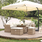 Granchester Rattan Corner Dining Sofa Set - Rectangular Rising Table, Natural