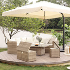 Granchester Rattan Corner Dining Sofa Set - Rectangular Rising Table, Natural