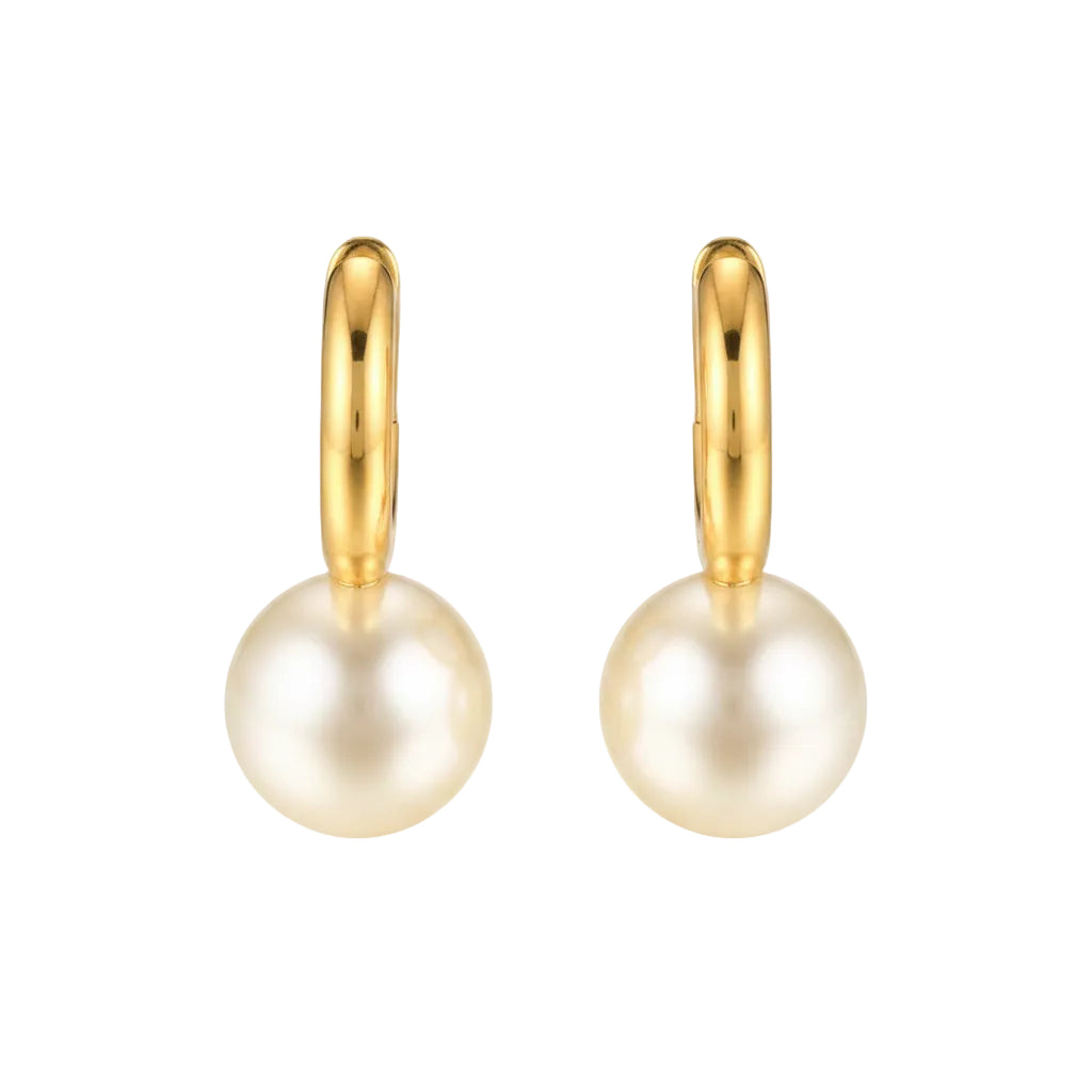 Copper plated gold pearl hoop earrings for women