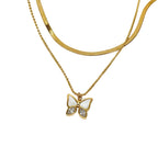 Double layer anklet necklace with shell and butterfly for women
