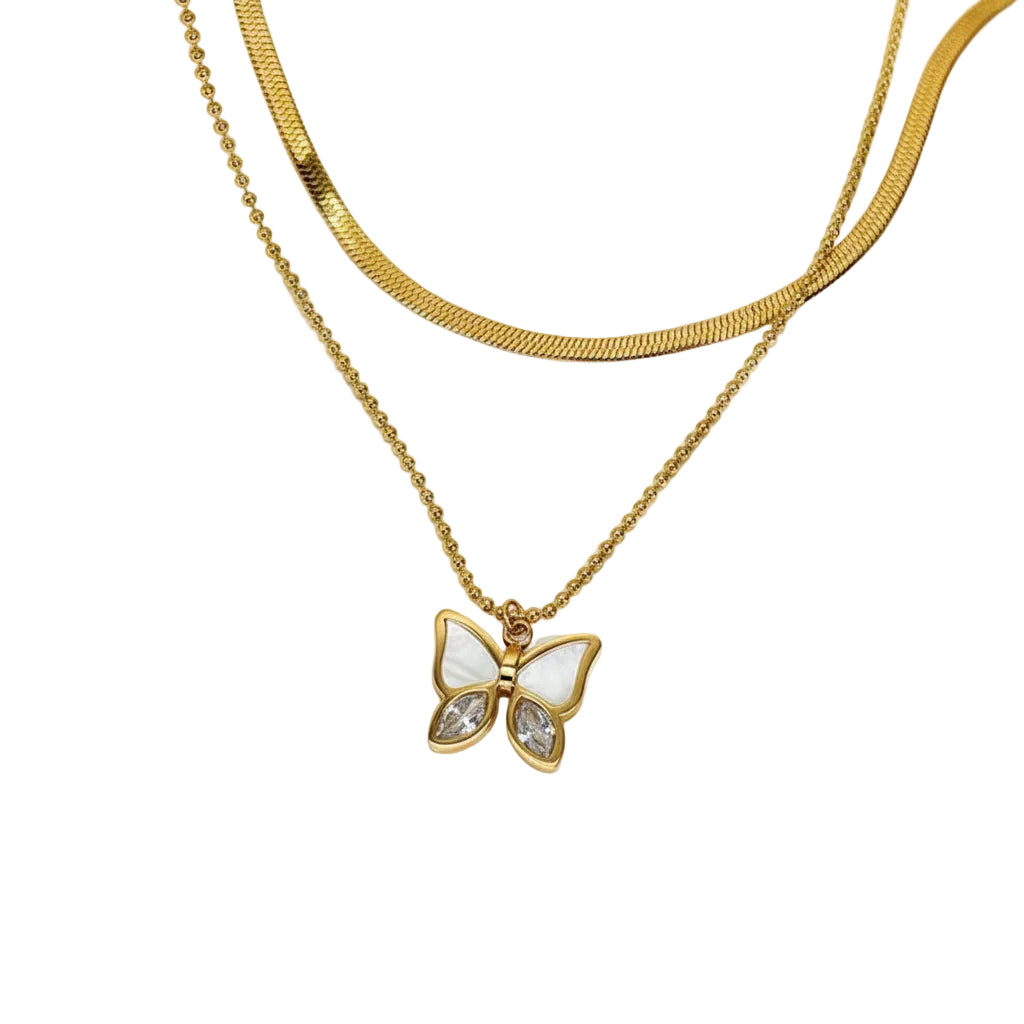 Double layer anklet necklace with shell and butterfly for women