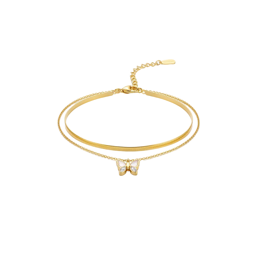 Double shell butterfly anklet necklace for women titanium steel