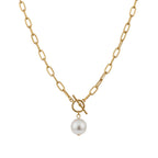 Pearl pendant necklace for women with gold silver geometric design