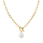Simulated pearl pendant necklace for women with geometric design