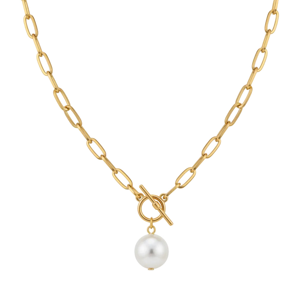 Simulated pearl pendant necklace for women with geometric design