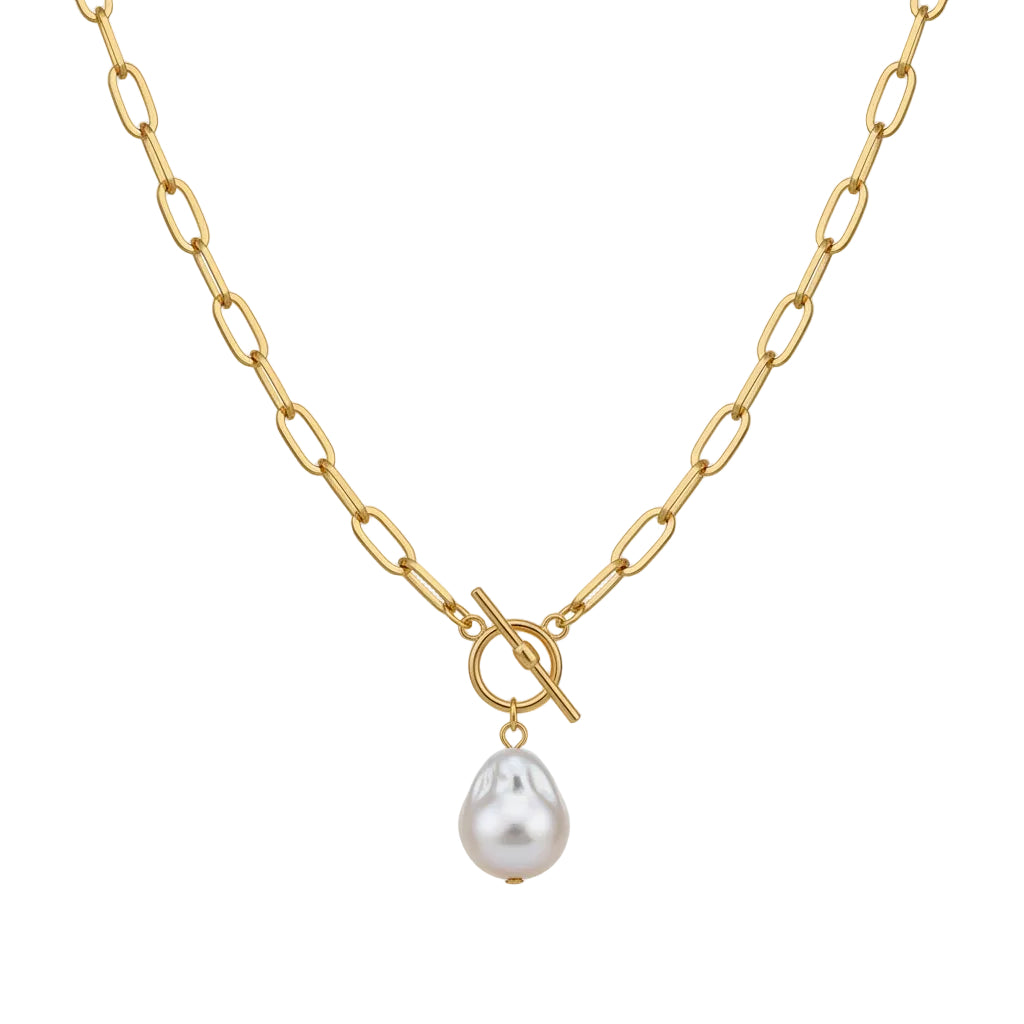 Simulated pearl necklace for women with gold silver pendant