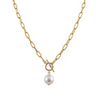 Simulated pearl pendant necklace for women geometric design gold silver