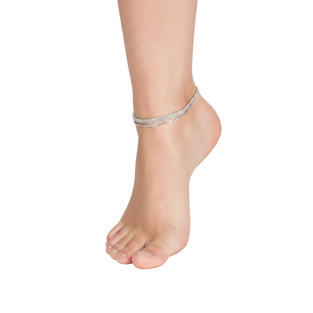 Sterling silver adjustable anklet 2mm for women with geometric chain