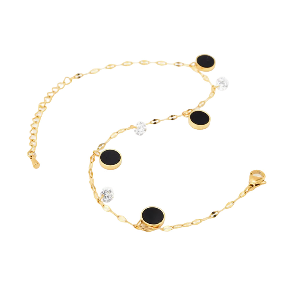 Titanium steel anklet with wave chain and zircon detail