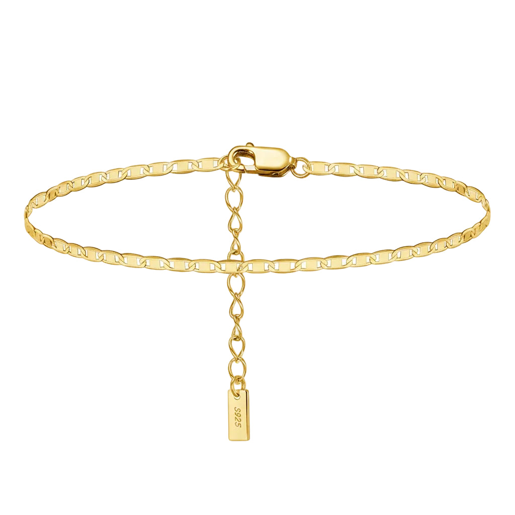 Adjustable silver anklet for women 2mm geometric design