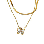 Women anklet necklace with butterfly and shell in steel