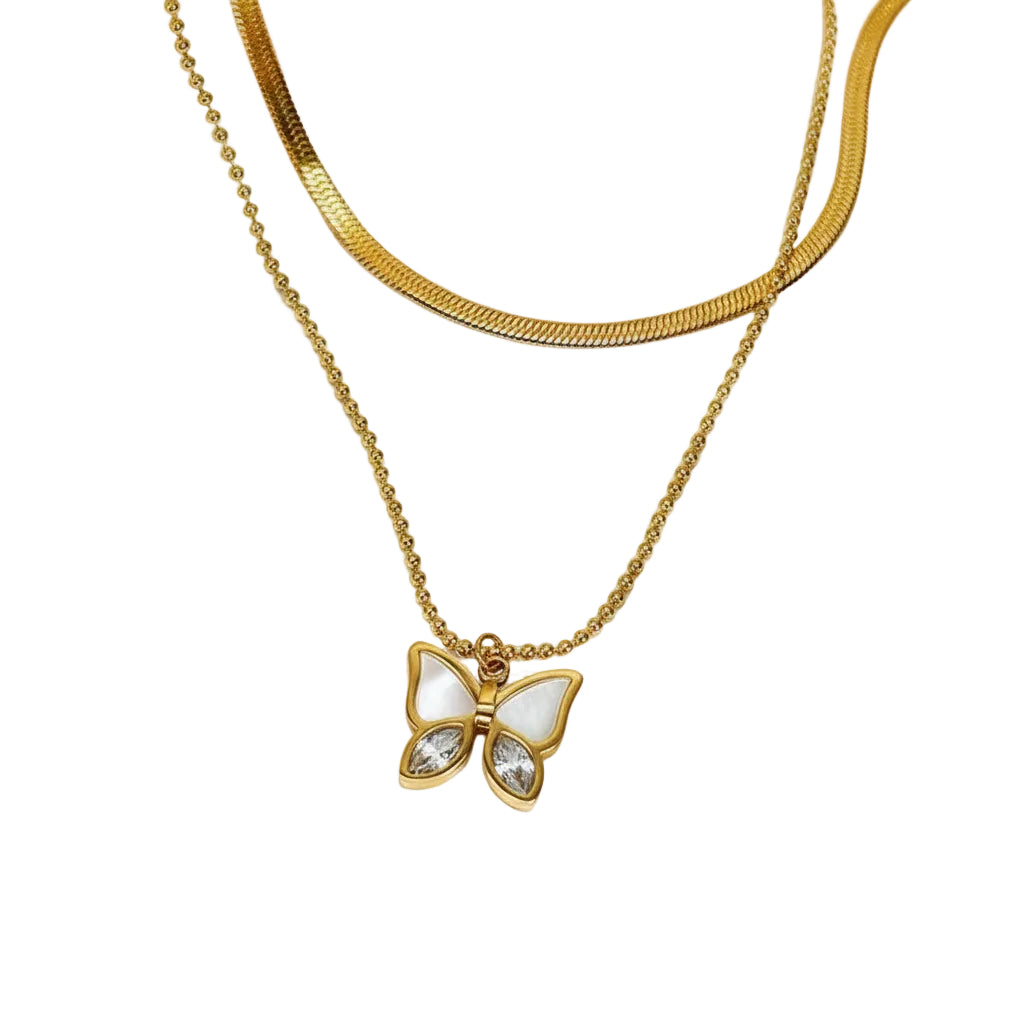 Women anklet necklace with butterfly and shell in steel