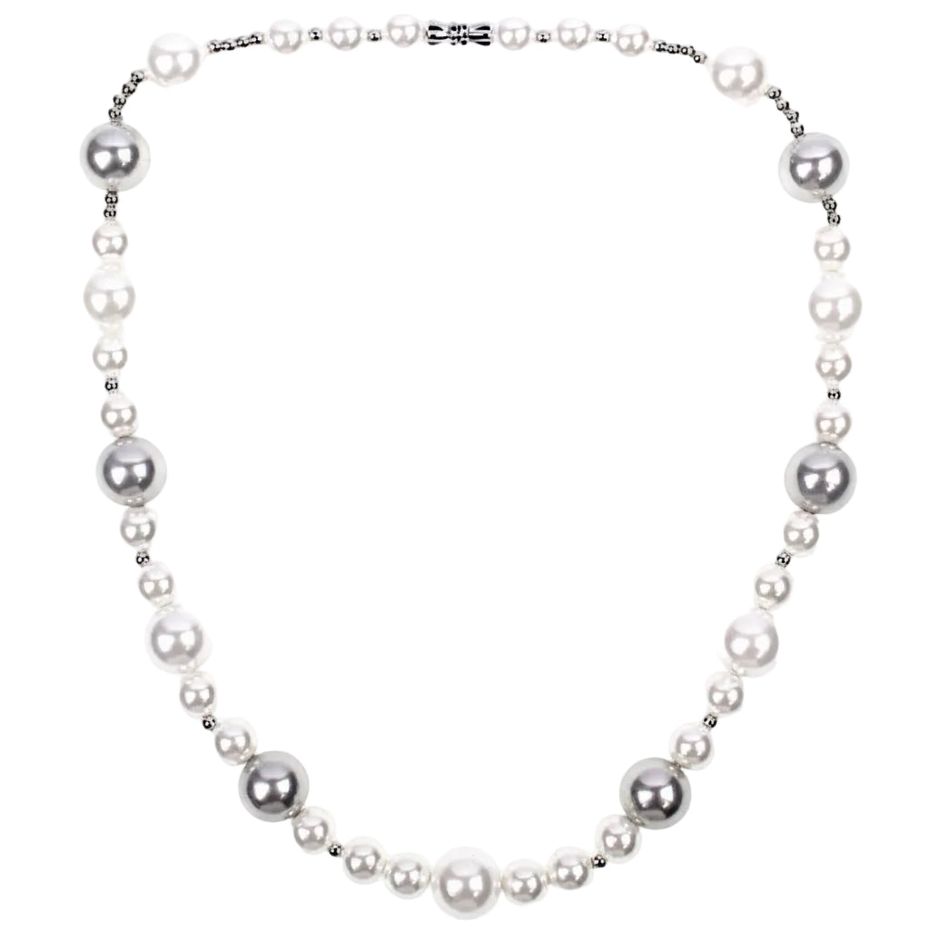 Women color stitch pearl necklace with geometric design