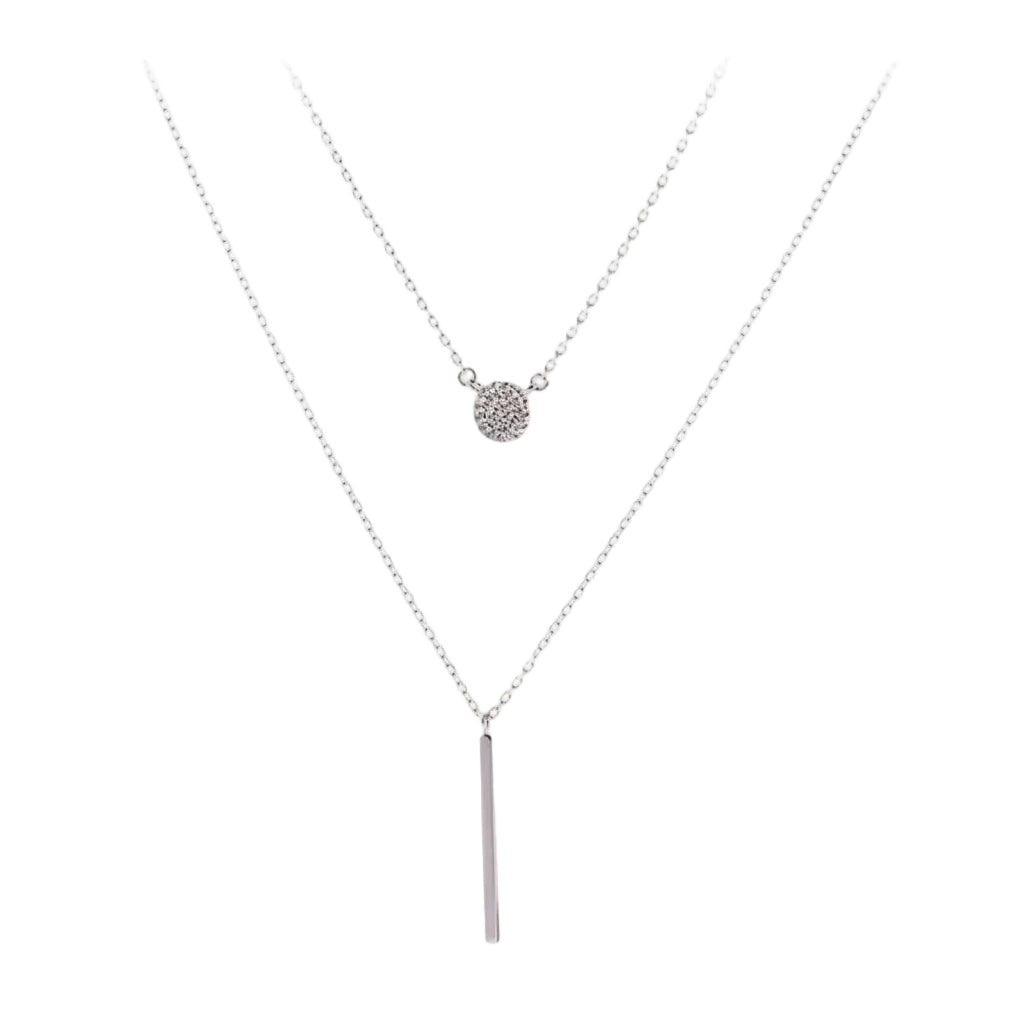 Women double chain necklace in 925 silver with zircon design