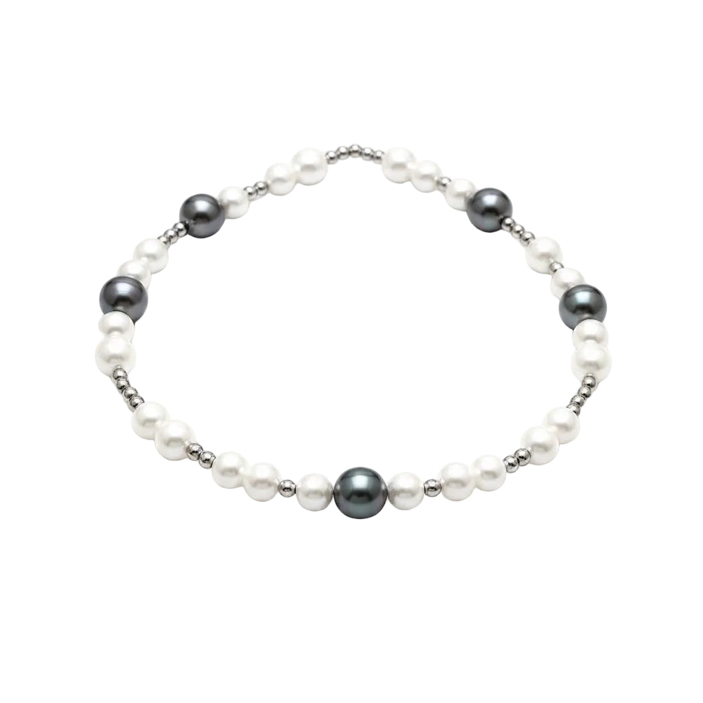 Women pearl necklace with color stitching geometric style