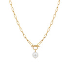 Women simulated pearl necklace with geometric pendant design