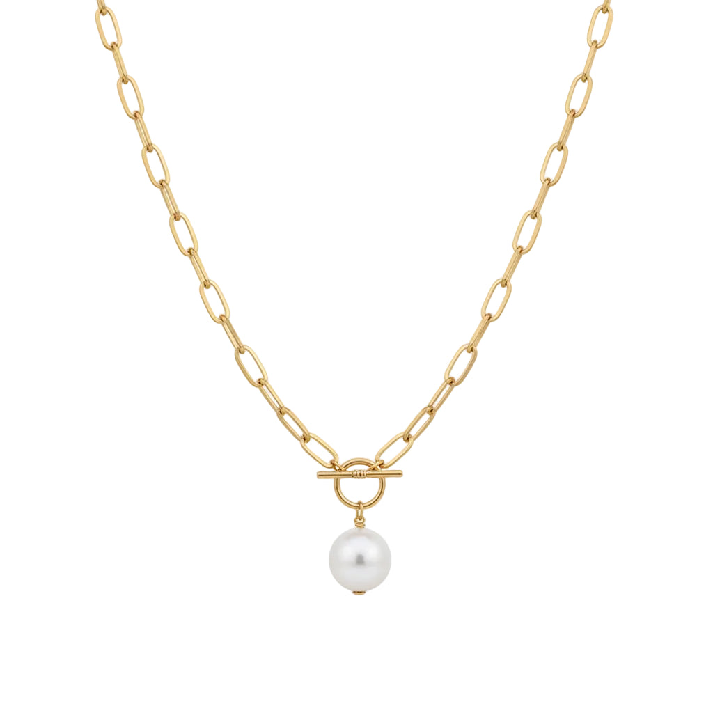 Women simulated pearl necklace with geometric pendant design
